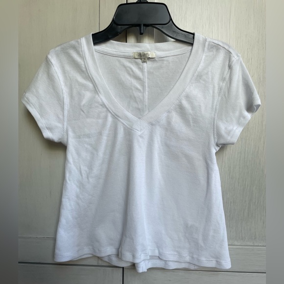 Z Supply Ava Rib V-Neck White Tee - Picture 3 of 5